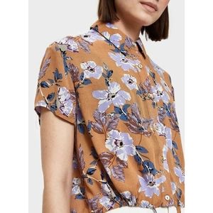 Farrow Floral Cropped Blouse, Size Small, Color Dark Orange/Purple